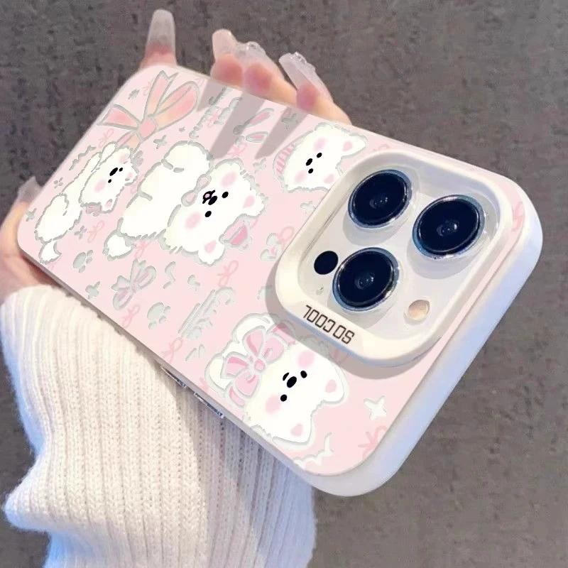Cute West Highland White Terrier Phone Case, Pink Bow Puppy Shockproof Cover for iPhone