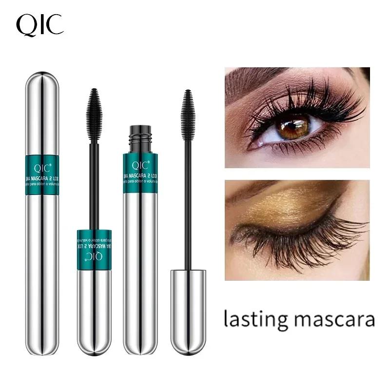 Водостойкая тушь для ресниц QIC Double Effect 4D, удлиняющая, подкручивающая, натурально густые ресницы, 2-в-1, черная тушь с 2 щеточками