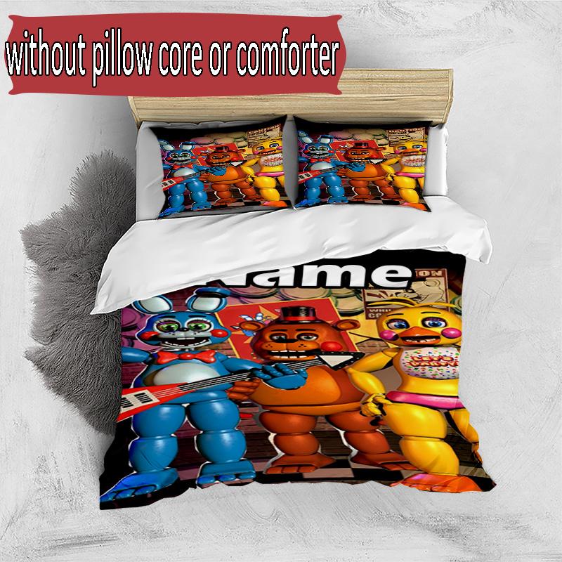 3pcs Duvet Cover Set (1*Duvet Cover + 2*Pillowcase, Without Core), Custom Name Five Nights at Freddy's Pattern Bedding Set, Home Bedroom Decor Gift