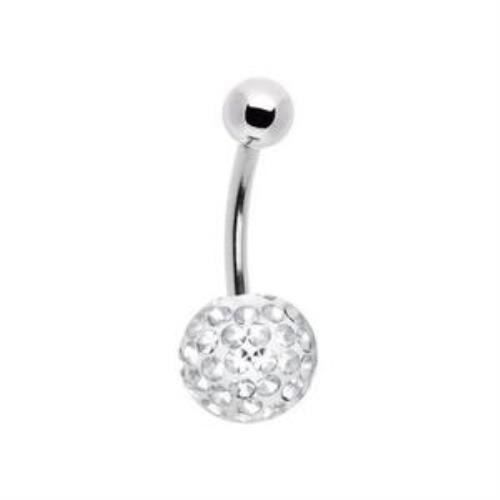 White Navel Crystal Jewel Bar 12 Mm and Steel Ball