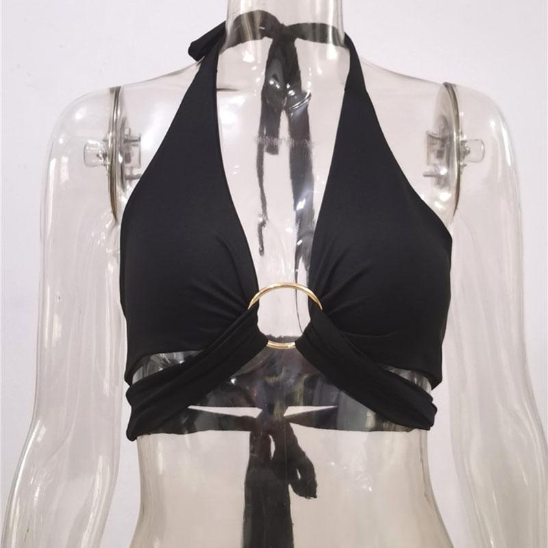 Nightclub Party Women Sexy Halter Hollow Crop Vest Slim Cross Bandage Tank Top