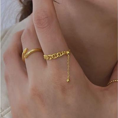 Французское ретро регулируемое металлическое цепочное кольцо - корейский стиль, простое и универсальное для женщин