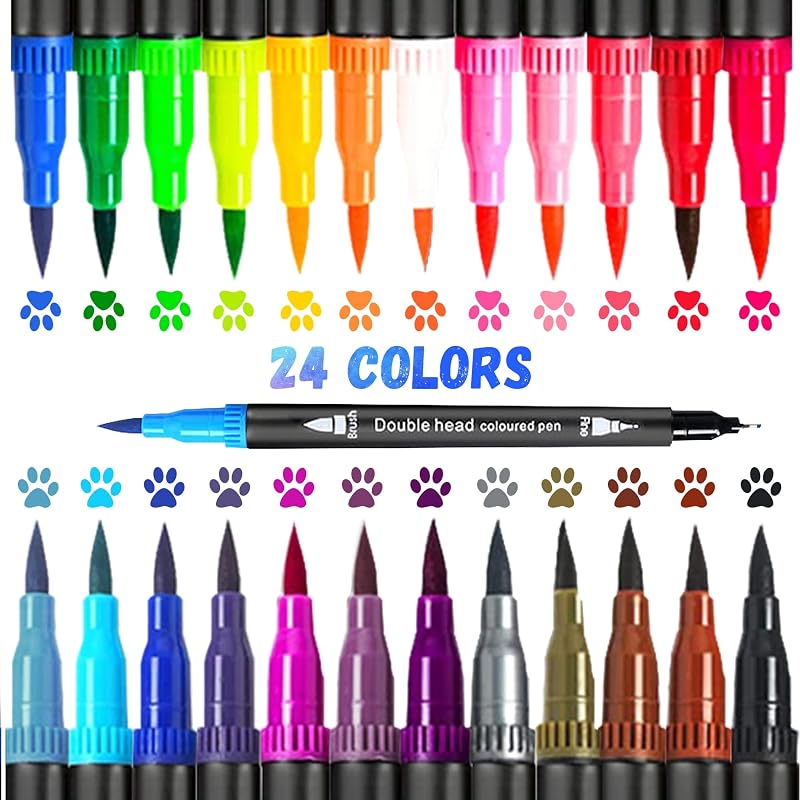 Corslet 24 Colors Dual Tip Colored Brush Pens Art Marker Set Fine Point Calligraphy Markers for Artists Pen Set Journal