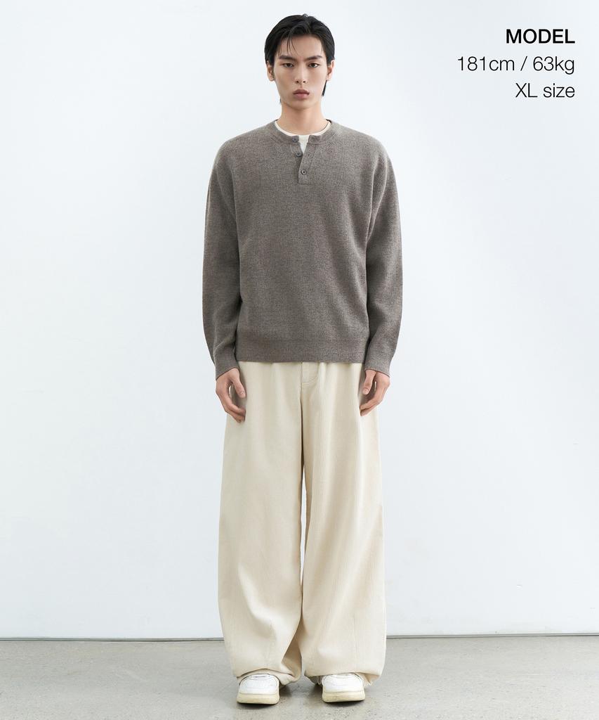 Musinsa Standard [Victoria Wool] Минималистичный вязаный хенли в рубчик [Тауповый]