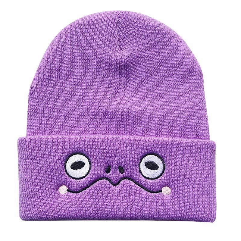 New men's and women's autumn and winter trendy cartoon beanie with sad frog eyes embroidery, warm knitted pullover hat