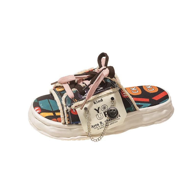 Fashion Fashionable Platform Slippers For Women Summer New Outdoor Personalized Graffiti Sandals Height Increasing Non Slip Casual Shoes