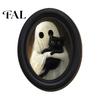 Holiday Gift for Art Lovers Halloween Gothic Oval Wooden Hanging Plaque, Vintage Black Cat Ghost Wall Small Aesthetic Plaque Sign, Retro Waterproof