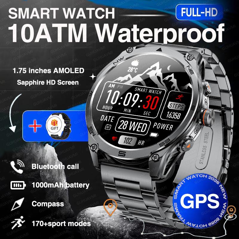 Новые GPS-смарт-часы для мужчин с большой батареей 1000 мАч, 10 ATM, водонепроницаемые, прочные, военные, с отслеживанием маршрута на карте, Bluetooth-звонком