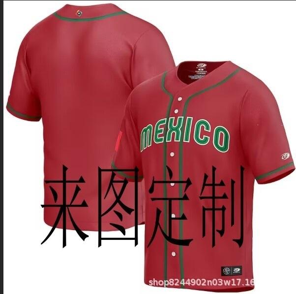 Mexico baseball team element print summer v-neck button-down baseball jersey