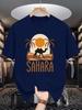 Unisex Crew Neck Tee Sahara Camel Retro Desert Sunset Art Print Soft Cotton Loose Short Sleeve Summer Casual Male Streetwear Tops