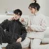 Unisex Flannel Pajamas: Thick Stand-Up Collar & Zippered Coral Fleece Suit for Couples, Perfect for Autumn & Winter.