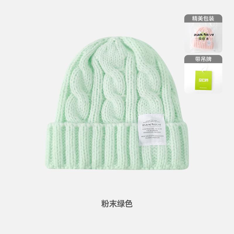 Solid color twist wool hat female autumn and winter student warm ear protection knitted hat couple versatile cold hat