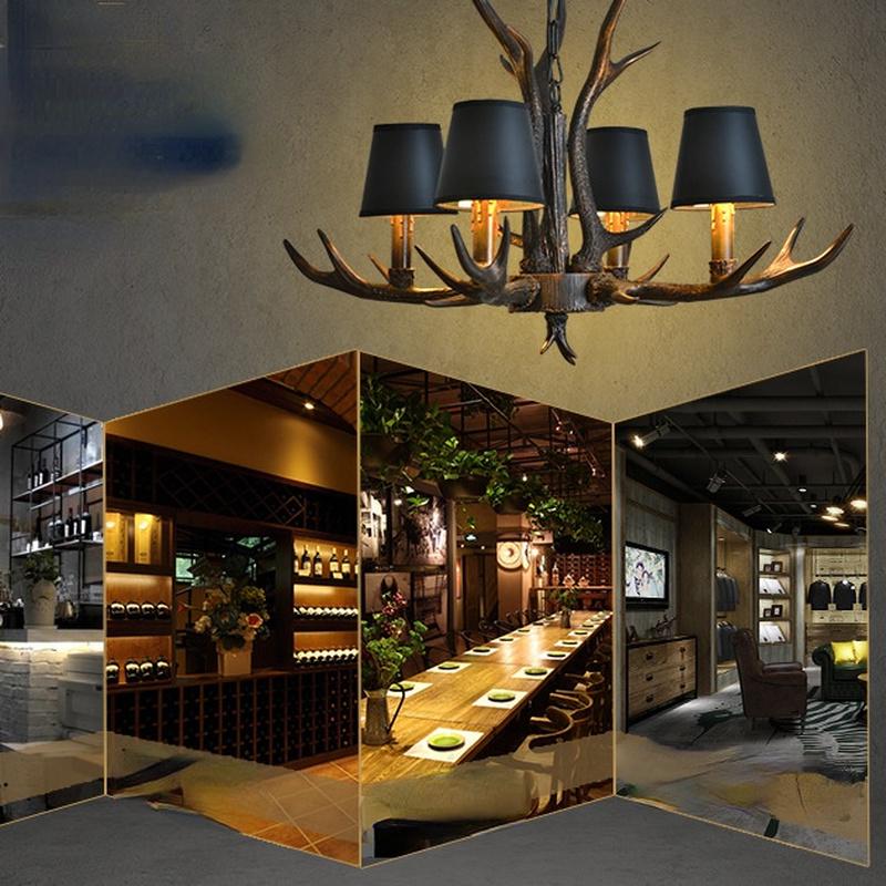 Люстра с рогами, украшение для столовой, гостиной, черная люстра из смолы