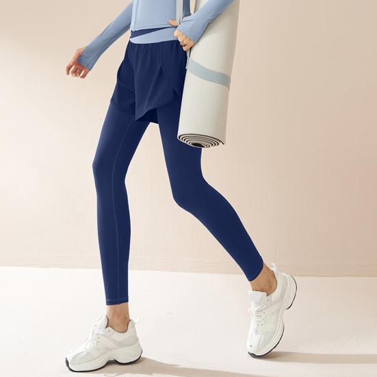 Женские брюки для йоги с высокой талией, имитация двух предметов, быстросохнущие, облегающие брюки, эластичные леггинсы с эффектом подтяжки ягодиц, цветные блоки, для фитнеса