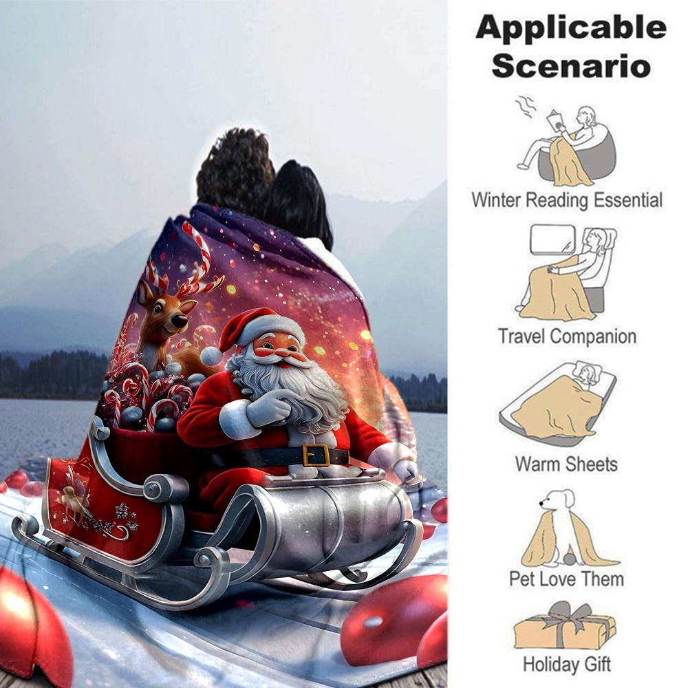 1pc Santa Claus, reindeer blanket Lightweight Flannel Throw for Sofa Bed Travel Camping Livingroom Office Couch Chair