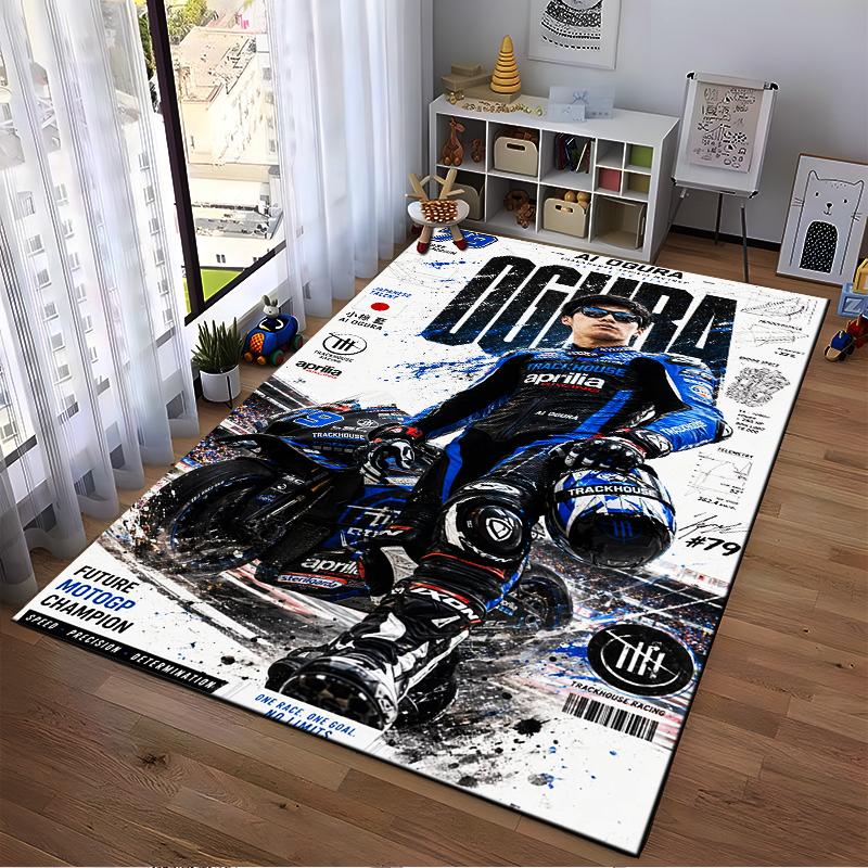 Japanese Motorcycle Racer Design Rug - Non-slip rug suitable for living room and bedroom sofas.