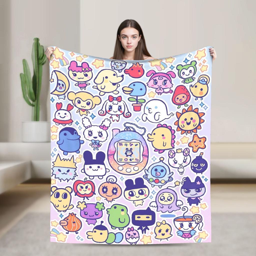 Japanese Cartoon Tamagotchis Blanket Cover Flannel Lightweight Thin Throw Blanket for Airplane Travel Bedspread