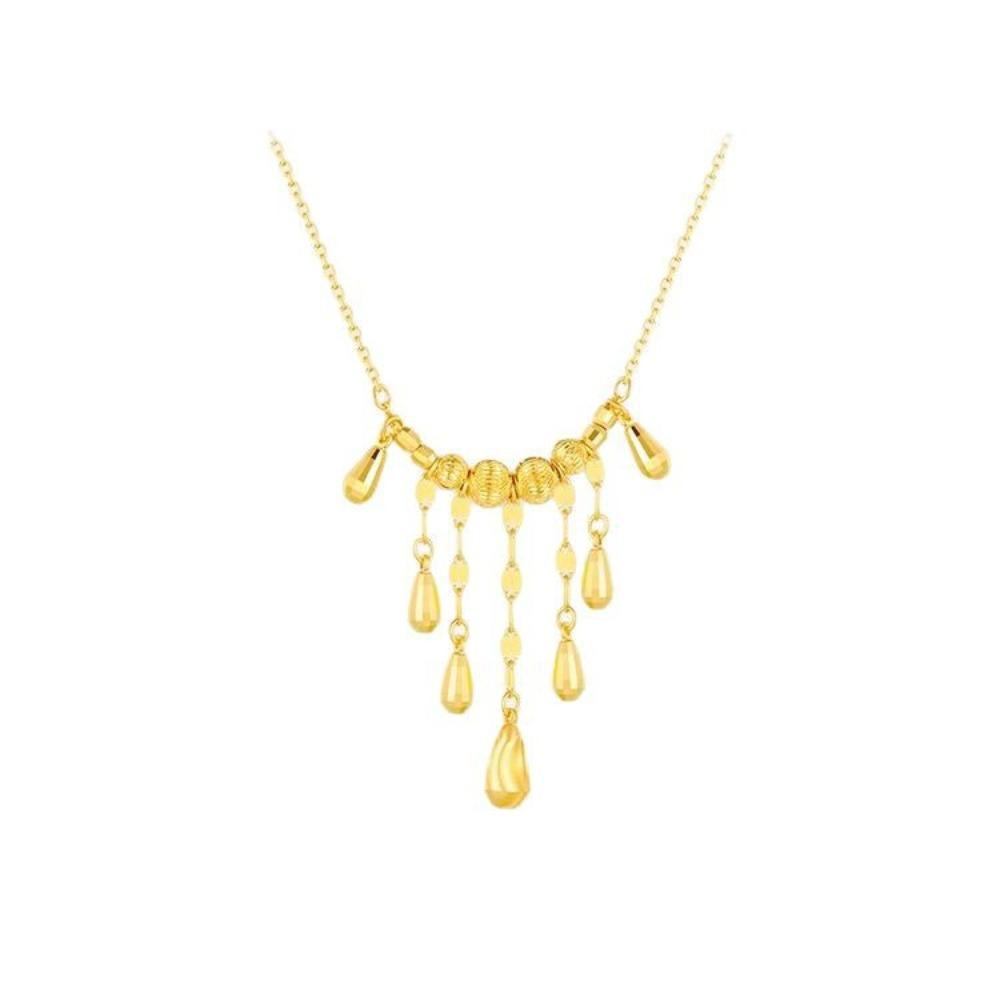 Luxury Minimalist Gold Necklace Women Sparkling Cat Eye Beads with Fringe Tassel for Party Daily Wear Simple Style