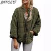 BITCED Solid Colour Stand Collar Cotton Coat - Women's Loose Fit Long Sleeve Pocket Jacket