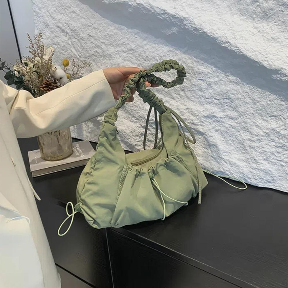 Однотонная сумка-тоут с завязками на шнурке, легкая нейлоновая сумка через плечо, дышащая плиссированная сумка через плечо