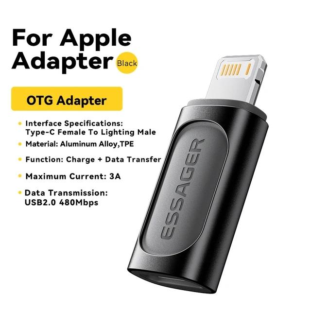 Essager Адаптер Lighting To Type C OTG USB Type C To Lighting PD 20 Вт Быстрая зарядка для iPhone 15 14 13 12 Pro Max ios Converter