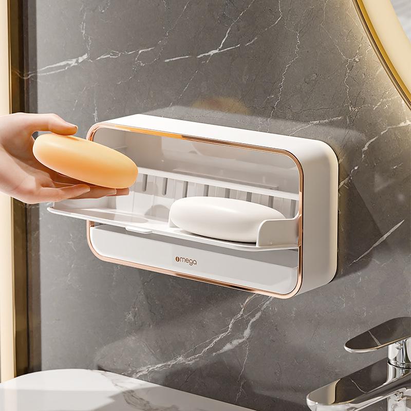 Креативная настенная мыльница с крышкой и двойной решеткой, полка для сушки мыла, держатель для мыла для ванной комнаты, аксессуары для ванной комнаты