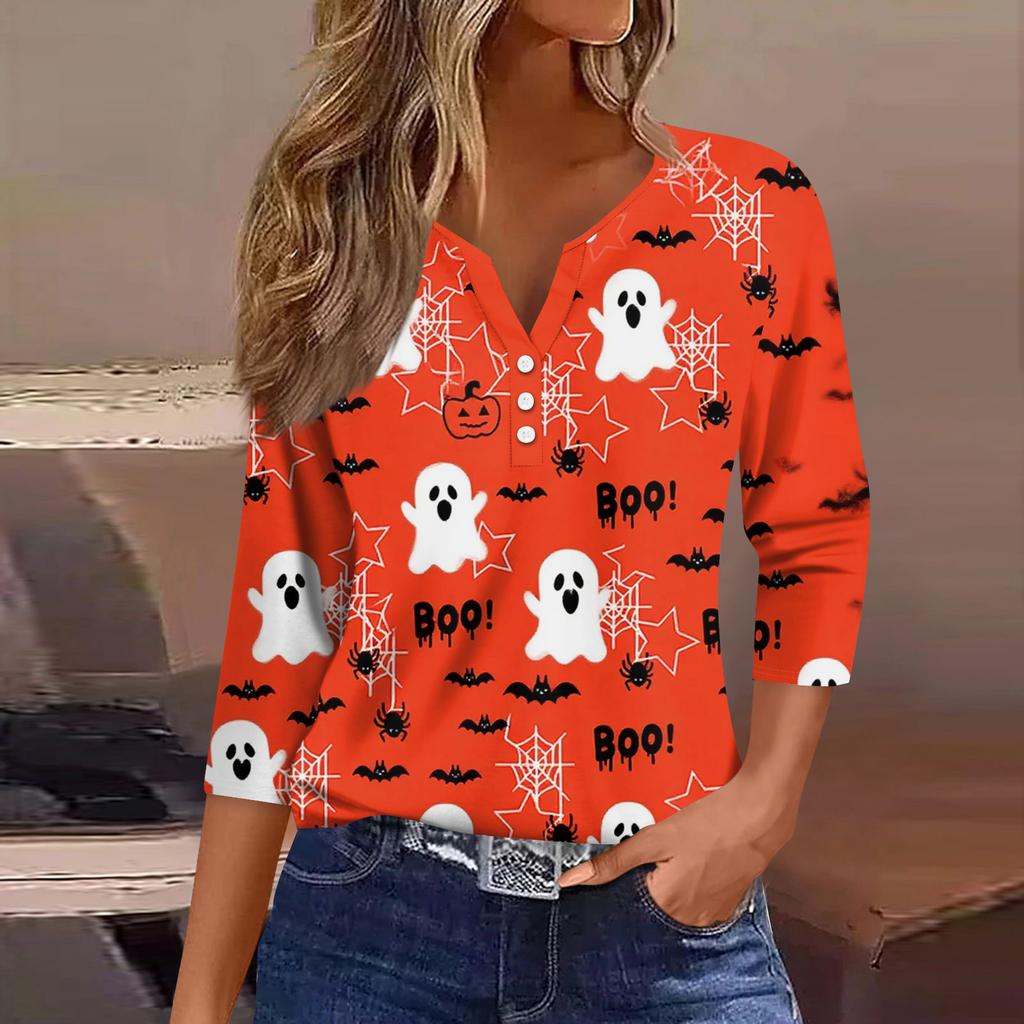 Women's T Shirt Tee Print Button 3/4 SleeveDaily Weekend Fashion Basic V- Neck Regular Top