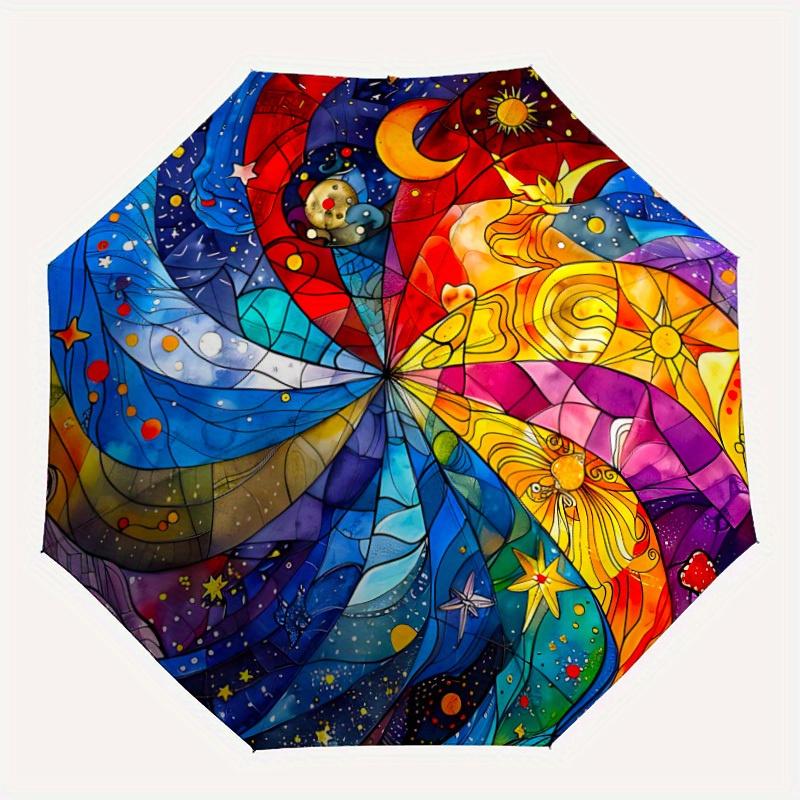 1pc Starry Whimsy Automatic Open/close Folding Compact Umbrella, 8-Rib Sturdy Canopy, Lightweight Portable, Everyday Use, Gift,088