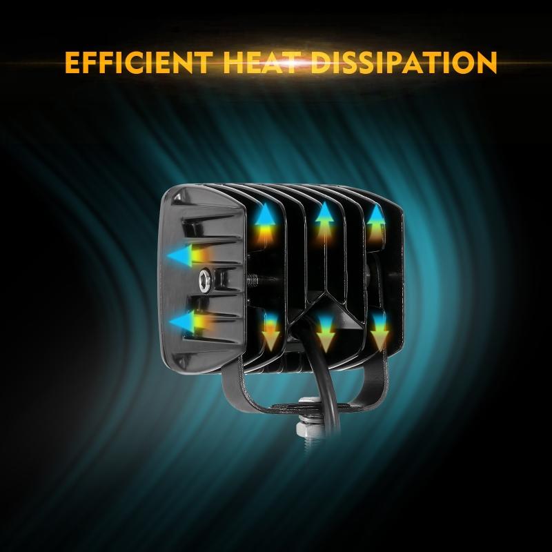 AUXBEAM 3Inch 72W LED Square Work Light Pod Dual Color 6 Lighting Modes Driving Lamp for Truck Pickup Offroad