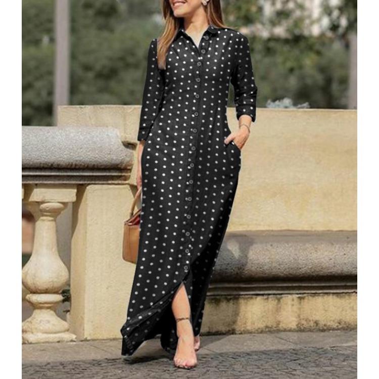 GMXIA Женская мода лето весна сплошной цвет печати с длинным рукавом ПОЛО шеи свободные повседневные платья на пуговицах