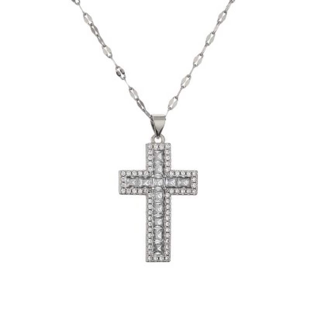 Women's Cross Pendant Diamond-Encrusted Titanium Steel Chain Necklace