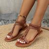 Fashion Fashion Weaving Roman Sandals for Women 2024 Summer New T-Strap Flat Sandles Woman Plus Size Comfort Non Slip Beach Shoes Ladies