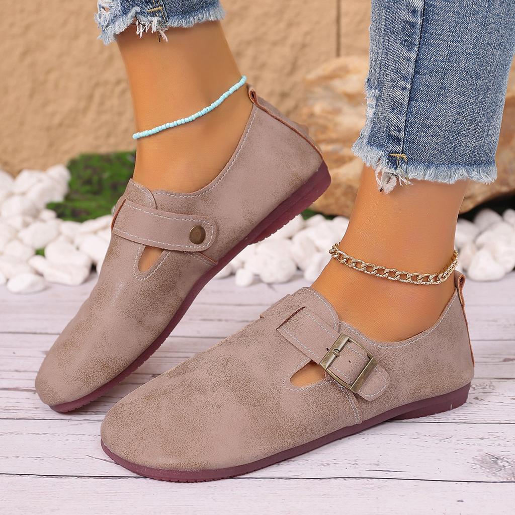 Ретро туфли-лоферы на плоской подошве с ремешком и пряжкой, женские новые ленивые лоферы на одном педале, туфли Doudou 2025