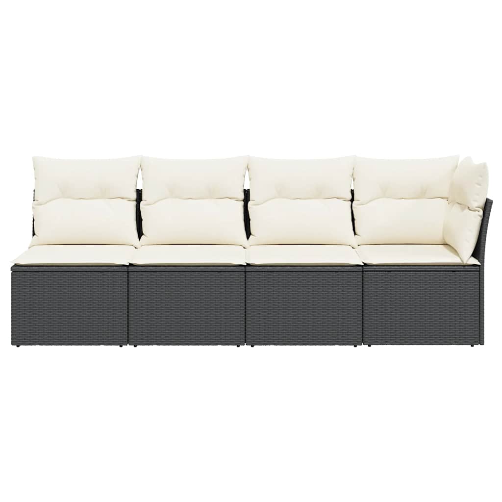 Vidaxl Sofa Ogrodowa Z Poduszkami, 4-Osobowa, Czarna, Polirattan