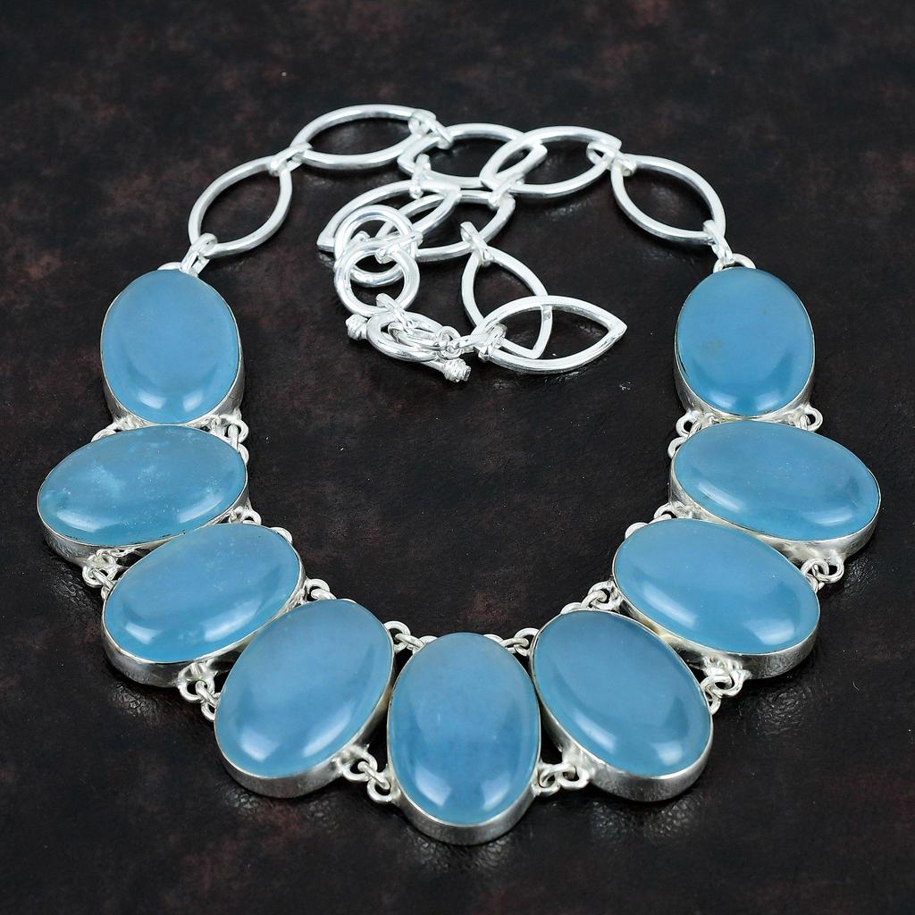 Aquamarine Necklace Natural Gemstone Necklace 925 Sterling Silver Necklace Adjustable Chain Necklace Handmade Stylish Jewelry Gifts For Her