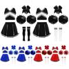Kids Girls Sparkly Cheer Outfit Crisscross Striped V Neck Crop Top Pleated Skirt and Bow Set