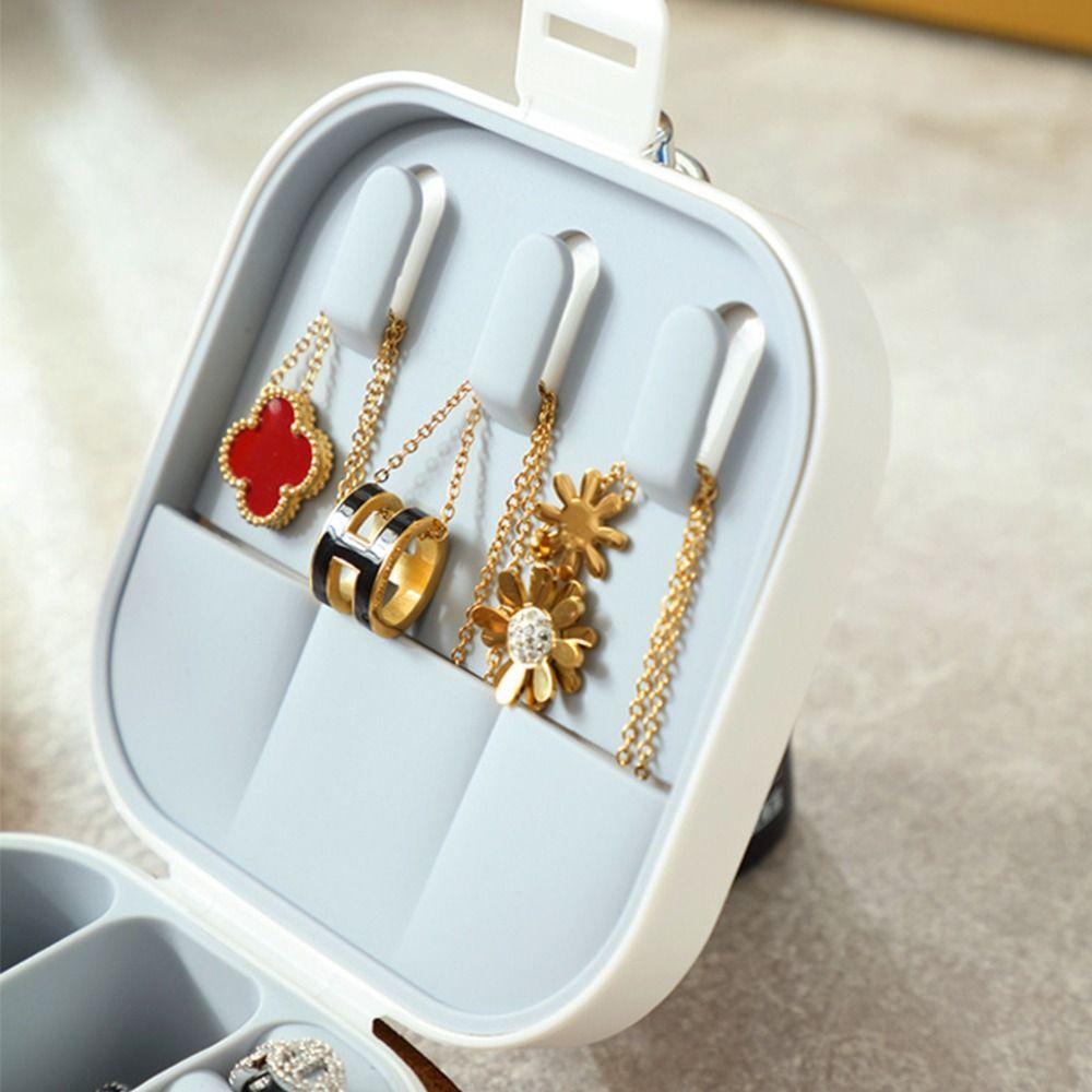 PU Handle Necklace Ring Case Plastic Earring Organizer Cute Silicone Liner Jewelry Box Travel
