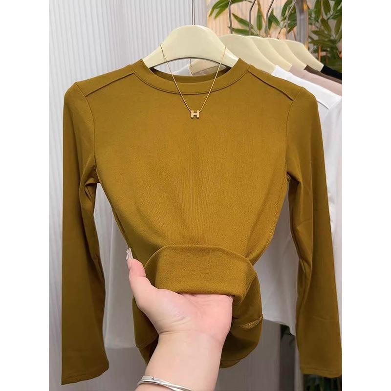 Small stand-up collar polished bottoming shirt women's spring design fish bone front shoulder long-sleeved shirt solid color top