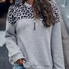 Autumn and Winter Women's Plus Size Leopard Print Splicing Zipper Sweatshirt Casual Warm Pullover Long Sleeve Top