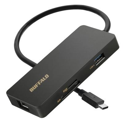 Док-станция Buffalo с microSD SD-картой, 4K HDMI-выход, Power Delivery PD, iPhone 16, USB, Черный, Type-C, 7-в-1, Ридер, Порт, Совместимый, Совместимый,