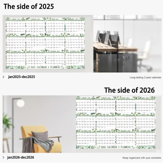 Календарь 2025 года, стираемый, большой, стираемый влажным способом, ламинированный, настенный календарь на 12 месяцев, ежегодный ежегодный планировщик, двусторонний органайзер