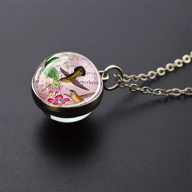 Попугай Феникс Павлин Ворон Ласточка Воробей Сова Двусторонний Стеклянный Шар Подвеска Ожерелье Мужчины Женщины Ювелирные Изделия Подарок