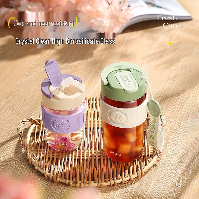 Wushengwu Portable Glass Water Bottle with Straw