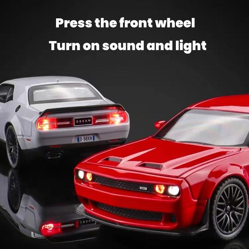 1/24 Dodge Challenger Hellcat Redeye SRT Alloy Sports Car Model Scale Car Diecast Metal Vehicle Sound and Light Childrens Toy Gifts
