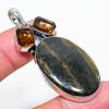 Natural Bumble Bee Jasper, Topaz Gemstone 925 Sterling Silver Pendant 2.29" J6j42