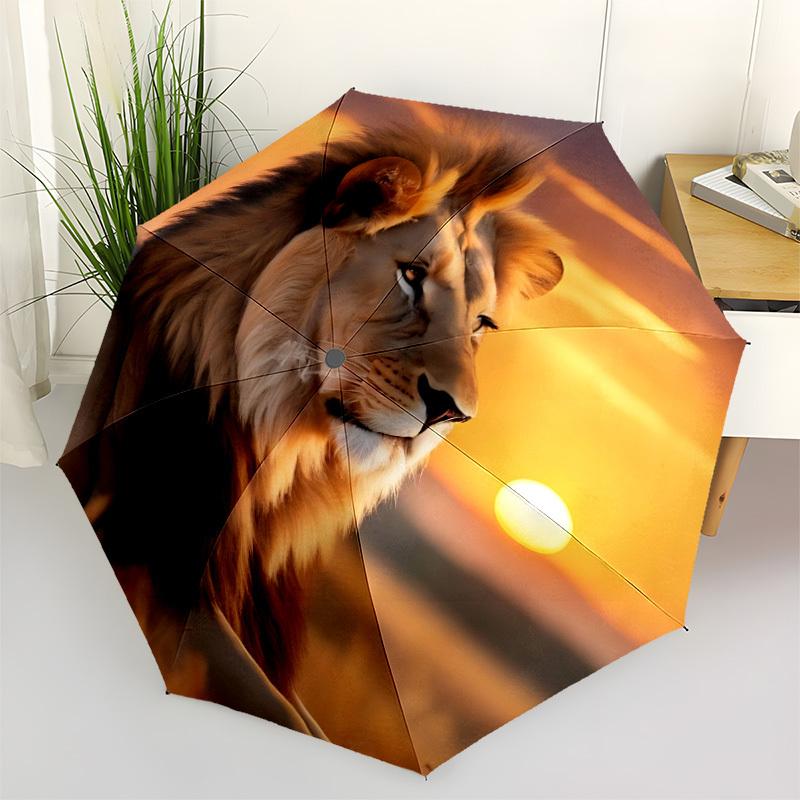 1pc Lion Sunset Wildlife Print Folding Umbrella, Durable, Suitable for Outdoor Activities or Rain, Suitable for Commuting yy251027105