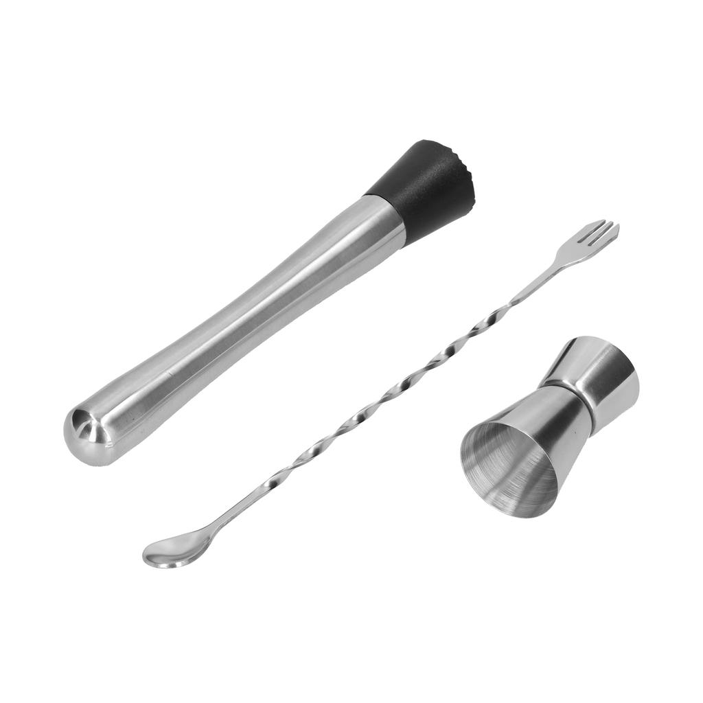 Stainless Steel Cocktail Jigger Muddler Stirring Spoon Set Bar Bartender Accessory