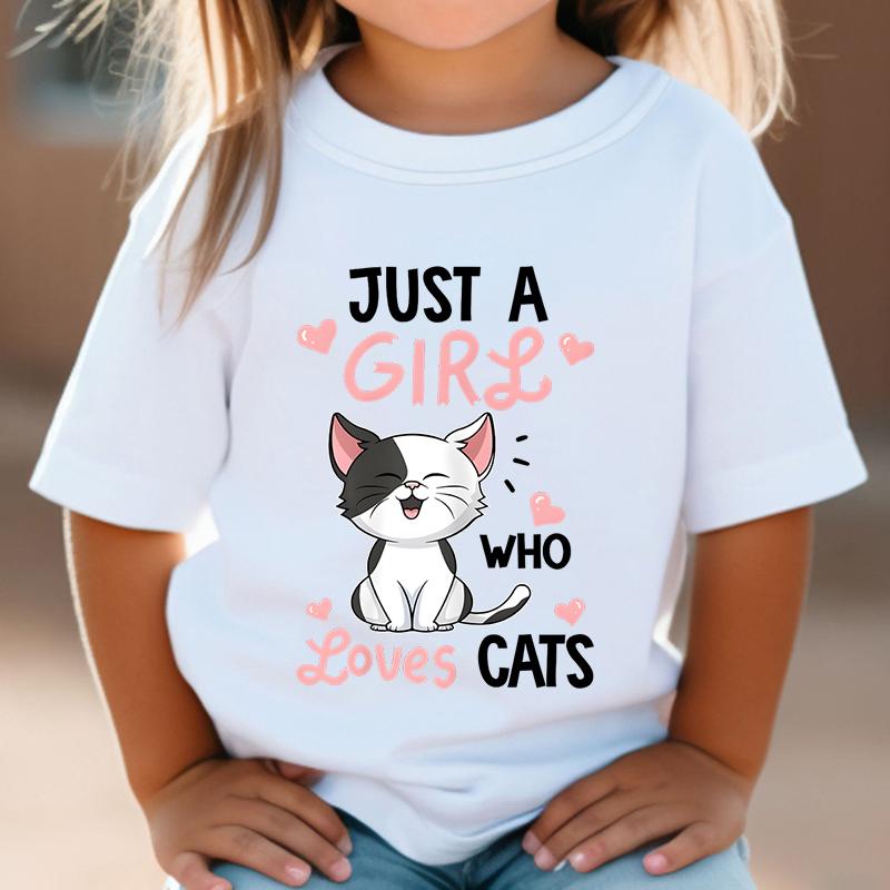 Just A Girl Who Loves Cats Tshirt Girls Harajuku Animal Summer Fashion Kids Clothes Funny Graphic Cute Cat Lover Streetwear