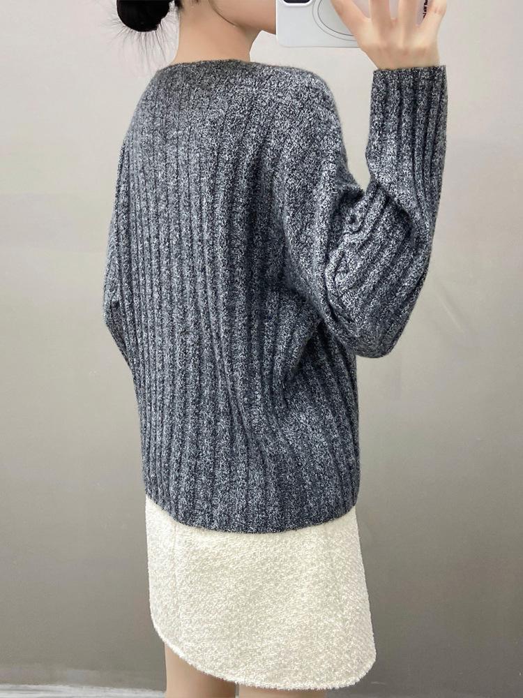 Cashmere Women's One-Shoulder Ribbed Loose Knit Sweater - 2025 Autumn/Winter Collection