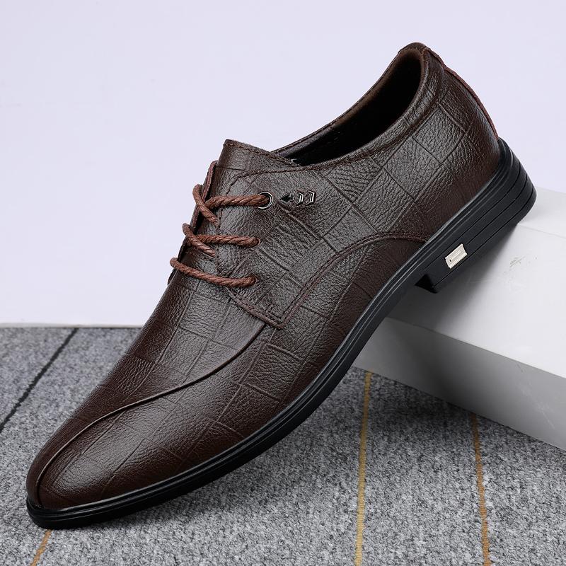 Fashion Men Shoes Formal Genuine Leather Shoes Lace Up Anti-slip Wearable Oxfords Men Wedding Party Office Business Casual Shoes
